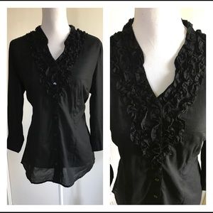 NWT * BLACK * Woven * 3/4 Sleeve * Ruffle Detail